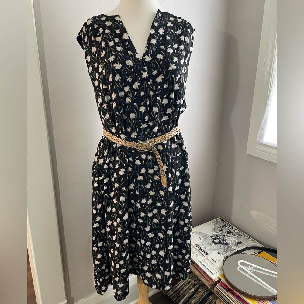 GAP Black Floral Sleeveless V Neck Pocket Dress XXL Boho Cottagecore
